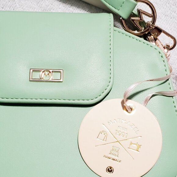 MATMAZEL "Palmy" Round Metal Buckle Hand & Shoulder, Crossbody Bag- Pink & Green - Picture 12 of 14